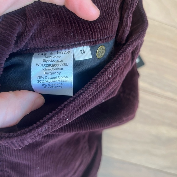 NWT rag & bone Burgundy High Waist Corduroy Flare Pants size 24 - Picture 8 of 8